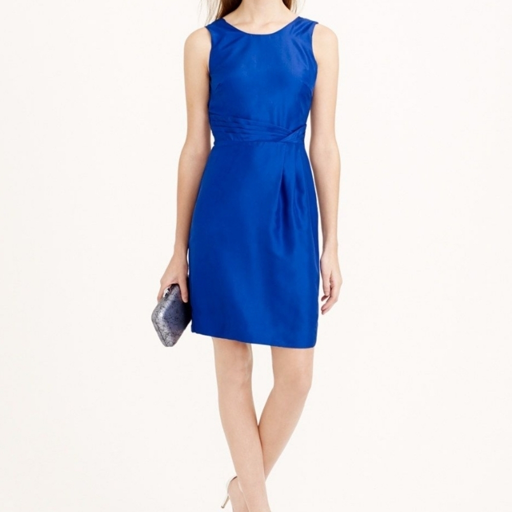 NWT J Crew Louisa Slub Silk Round Neck Cocktail Dress size 6 Royal Blue